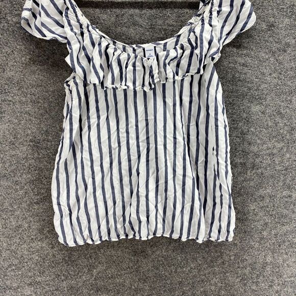Old Navy Blouse Women M Medium White Striped Sleeveless Round Neck Rayon Casual - Picture 4 of 9